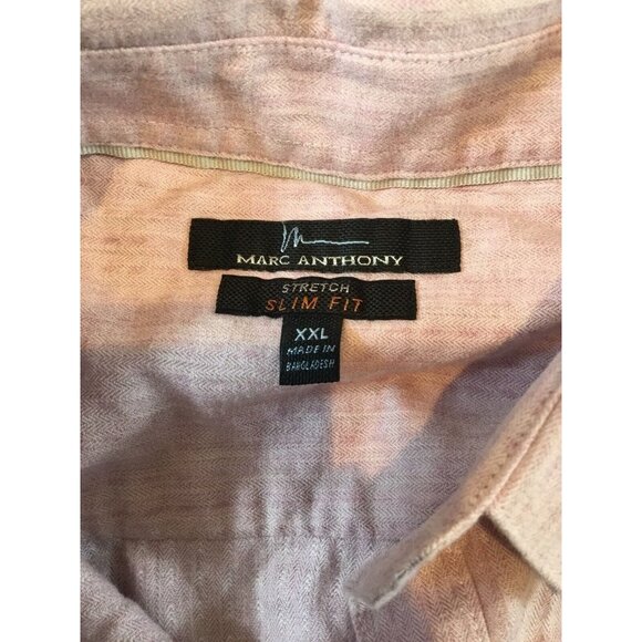 Marc Anthony Cotton Slim Fit Shirt‎ Button Front Long Sleeve Pink Mens 2XL - Picture 3 of 10
